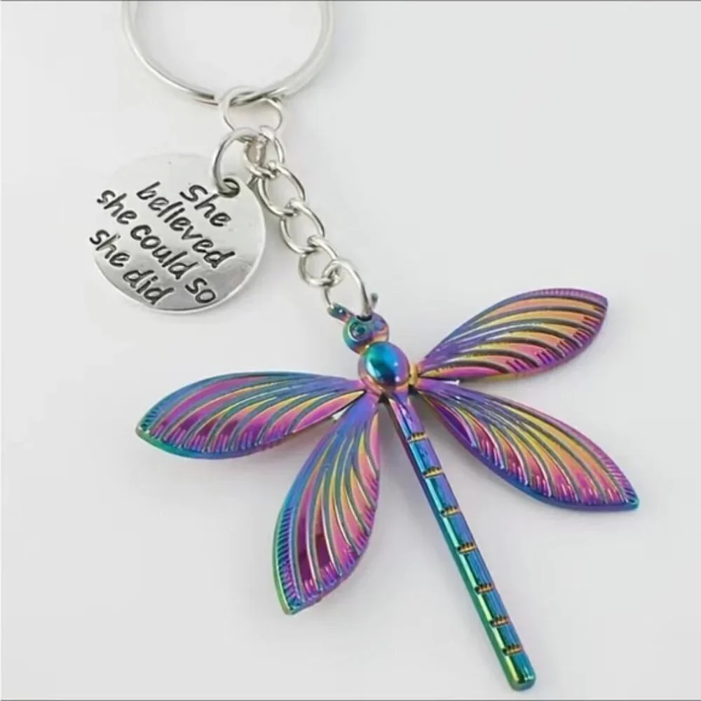 Dragonfly  Keychain Charm Pendant Backpack Bag Charm Velvet Gift Pouch 2 Pieces